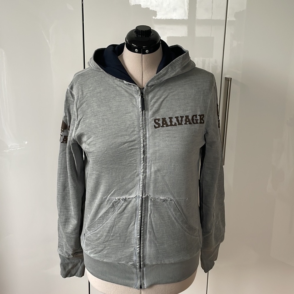 SALVAGE SEEK & DESTROY GRAY ZIPPER HOODIE SIZE MEDIUM NWT